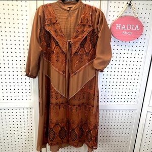 Charming Brown Embroidered Kids Dress